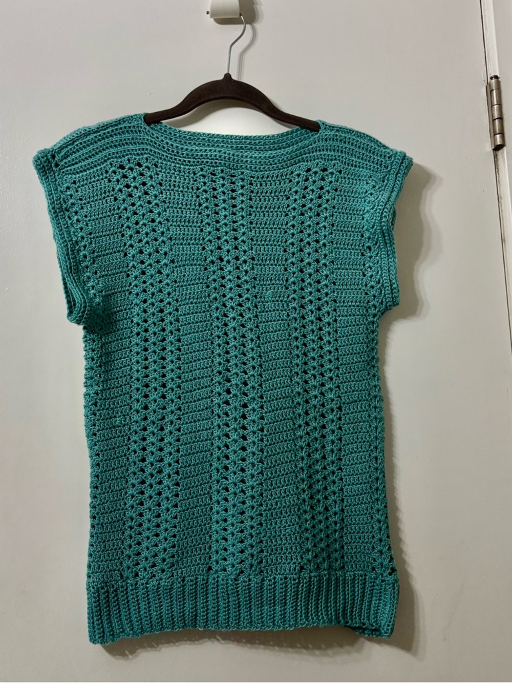 Women's Teal Crochet Crew Neck Sweater